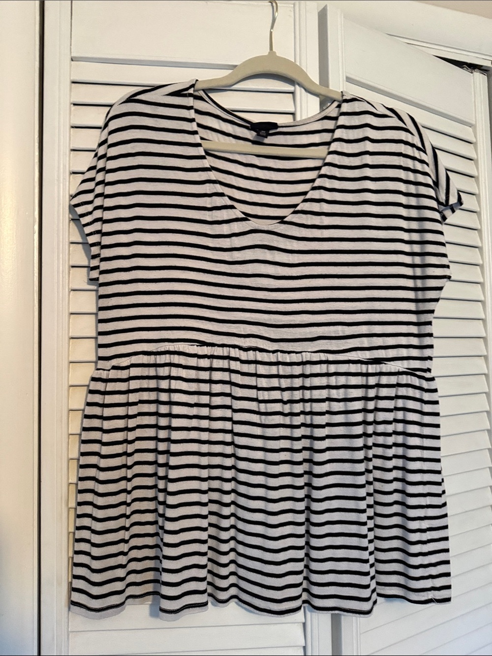 torrid Black and White Striped Short Sleeve Peplum Tunic